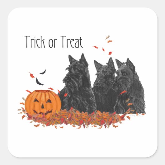 Schotse Terriërs Halloween Vierkante Sticker (Voorkant)