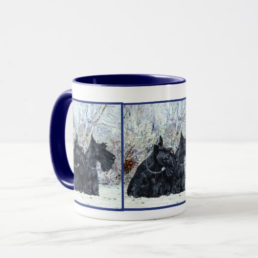 Schotse Terriers in Wintertime Mok (Voorkant links)