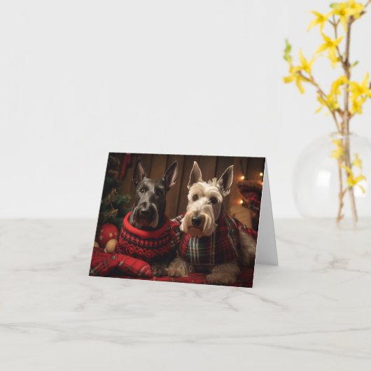 Schotse Terriers Kerst Kaart (Gele Bloem)