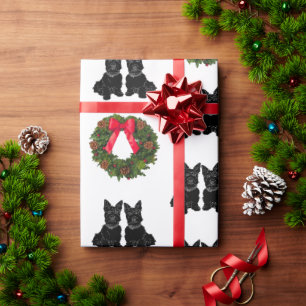 Schotse Terriërs met Kerstkrans Cadeaupapier