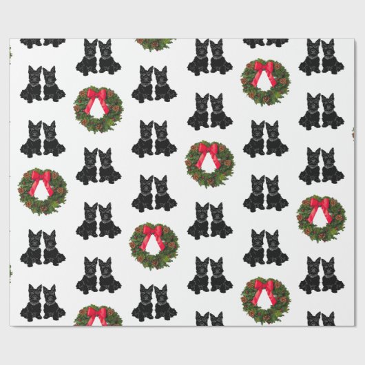 Schotse Terriërs met Kerstkrans Cadeaupapier (Vlak)