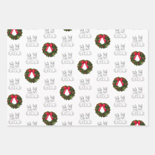 Schotse Terriers met Kerstkrans Inpakpapier Vel (Voorkant 3)