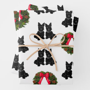 Schotse Terriers met Kerstkrans Inpakpapier Vel