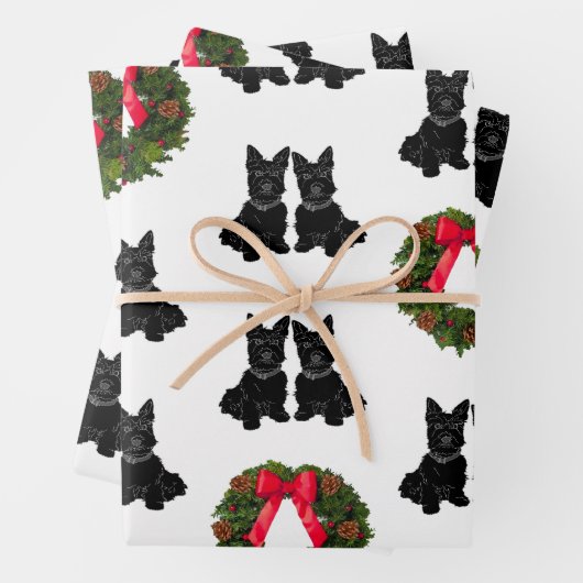 Schotse Terriers met Kerstkrans Inpakpapier Vel (In situ)