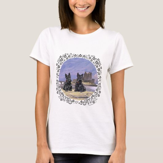 Schotse Terriers op Eilean Donan Castle T-shirt (Voorkant)