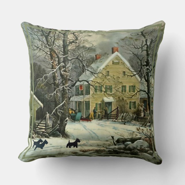 Schotse Terriërs Oude Stijl Winter Worpkussen Kussen (Voorkant)