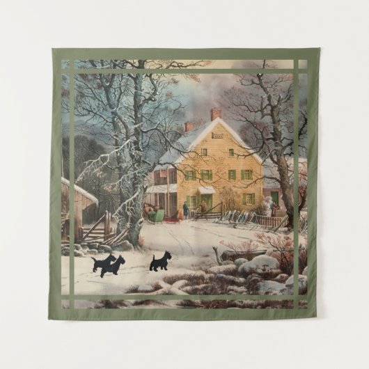 Schotse Terriërs ouderwetse winter Wandkleed (Voorkant)