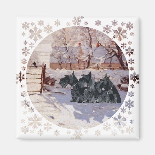 Schotse Terriërs Winter Ekster Magneet (Voorkant)