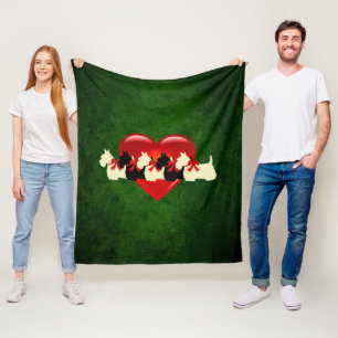 Schotse Terriërs, zwart, tarwekleurig, hart, groen Fleece Deken