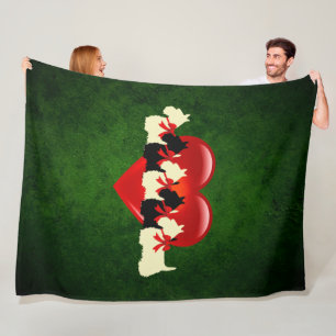Schotse Terriërs, zwart, tarwekleurig, hart, groen Fleece Deken