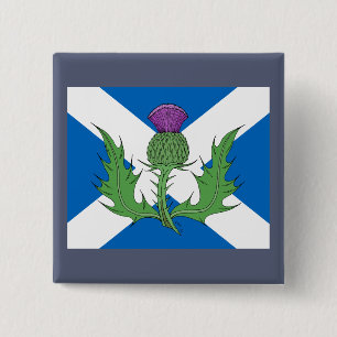 Schotse Thistle en Saltire Vierkante Button 5,1 Cm