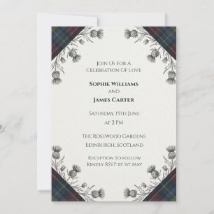 Schotse Trouwuitnodiging met Tartan Bloemen Kaart