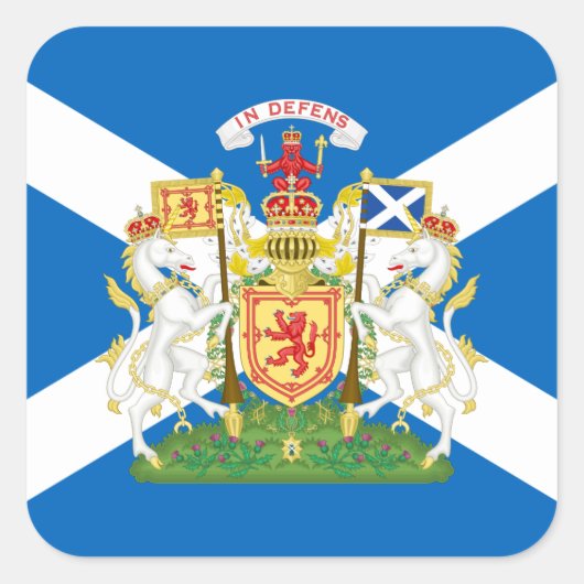 Schotse vlag & Koninklijk Wapen, Schotland Vierkante Sticker (Voorkant)