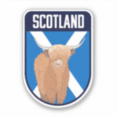 Schotse vlag met Highland Koe - Scotland Travel Sticker (Voorkant)