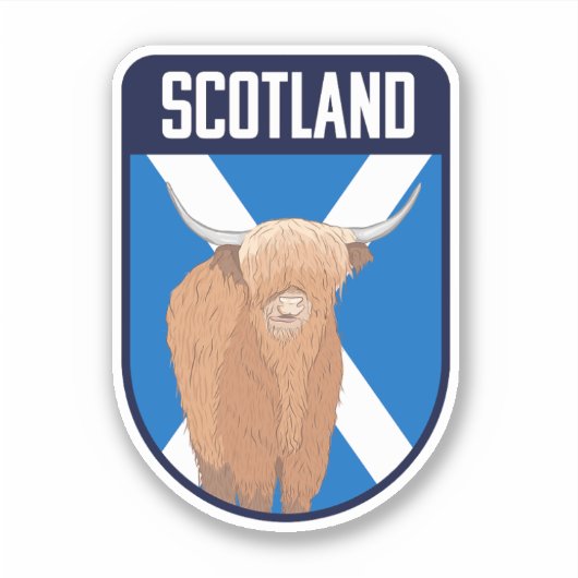 Schotse vlag met Highland Koe - Scotland Travel Sticker (Voorkant)