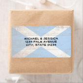 Schotse vlag op de oude houten korrel etiket (Insitu)