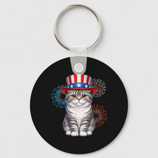 Schotse Vouw 4 juli Cat Vierde Juli Sleutelhanger (Voorkant)