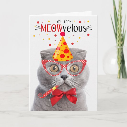 Schotse Vouw Grijs Kat MEOWvelous Verjaardag Kaart (Voorkant)