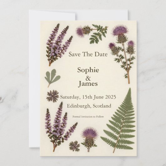 Schotse Wilde Bloem Heide Distel Varens Save the  Date (Voorkant)