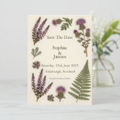 Schotse Wilde Bloem Heide Distel Varens Save the  Date (Staand voorkant)