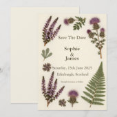 Schotse Wilde Bloem Heide Distel Varens Save the  Date (Voorkant / Achterkant)