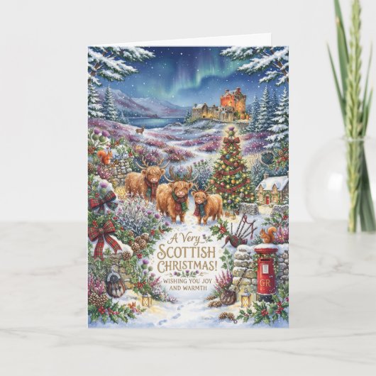 Schotse Winterdorp Kerstkaart Kaart (Voorkant)