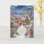 Schotse Winterdorp Kerstkaart Kaart (Gele Bloem)