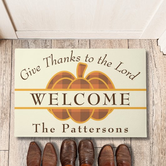 Schotsgeruit Pompoen Dank aan de Heer Thanksgiving Deurmat