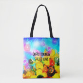 Schouder canvas tas met bubbels en tekst (Voorkant)