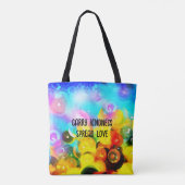 Schouder canvas tas met bubbels en tekst (Achterkant)