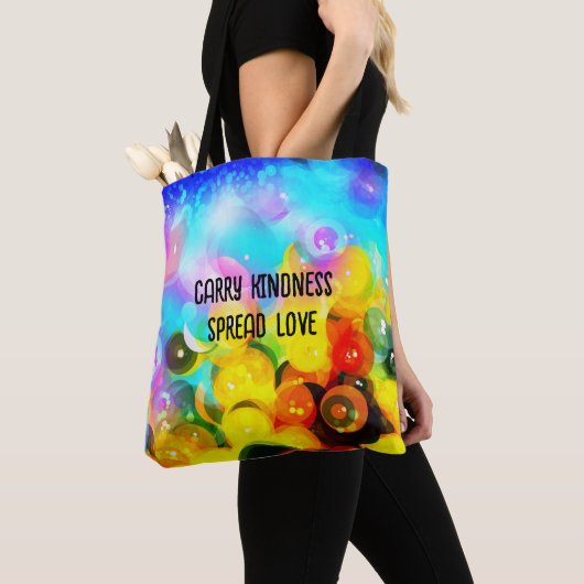 Schouder canvas tas met bubbels en tekst (Dichtbij)