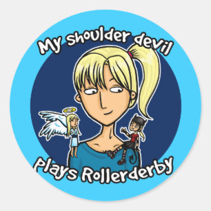 Schouderduivel speelt roller ronde sticker