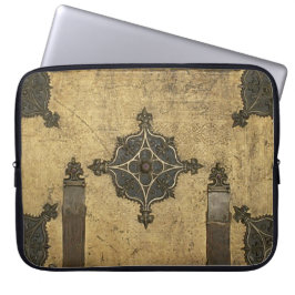  schoudermetaal op leder laptop sleeve