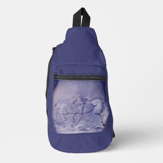 Schoudertas -  Dravende paarden op blauw Sling Bag (Voorkant)