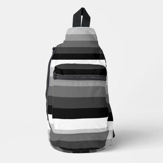 Schoudertas - Zwart Wit Grijs Strepen Sling Bag (Voorkant)