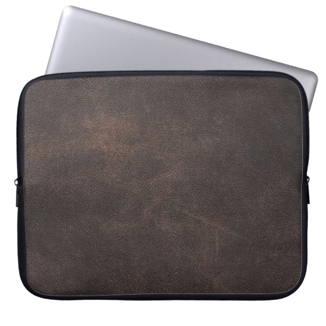 Schraapsel van leder bruin laptop sleeve (Voorkant)