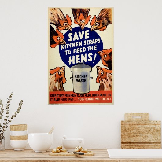 Schrapers - De hennen voeden Poster (Keuken)