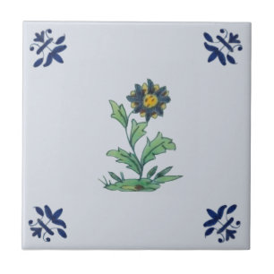Schrappen Blauw Multi-Floral Repro Hand Tegeltje