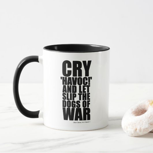 Schreeuw 'havoc' (honden van oorlog) - Shakespeare Mok (Met donut)