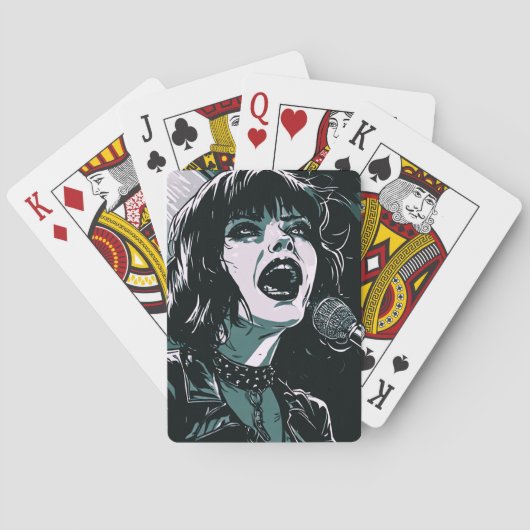 Schreeuw het uit Expressieve zanger Teal muziek li Pokerkaarten (Achterkant)