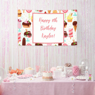 Schreeuw om Ijs Meisjes Zoete Cute Verjaardag Spandoek
