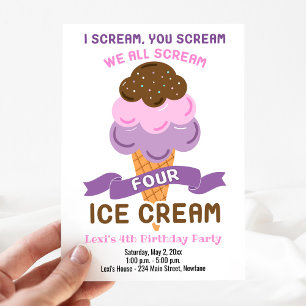 Schreeuw Vier Ice Cream Meisje 4e Verjaardag Kaart