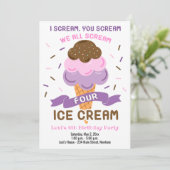 Schreeuw Vier Ice Cream Meisje 4e Verjaardag Kaart (Staand voorkant)