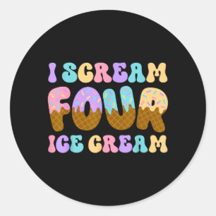 Schreeuw Vier Ijs Vierde Verjaardag Jongen Meisje Ronde Sticker