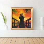 Schreeuwend Man in een dramatische zonsondergang Perfect Poster