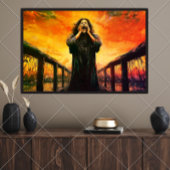 Schreeuwend Man in een dramatische zonsondergang Perfect Poster