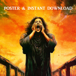 Schreeuwend Man in een dramatische zonsondergang Perfect Poster