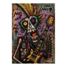 Schreeuwend Skelet Punk Rocker Met Elektrische Git