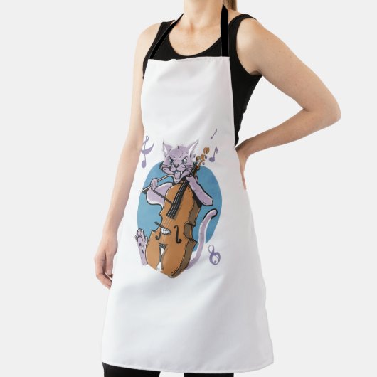 Schreeuwende kat muzikant spelen cello schort (Insitu)