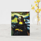Schreeuwende Mona Lisa Grappig Parodie Portret Kaart (Gele Bloem)